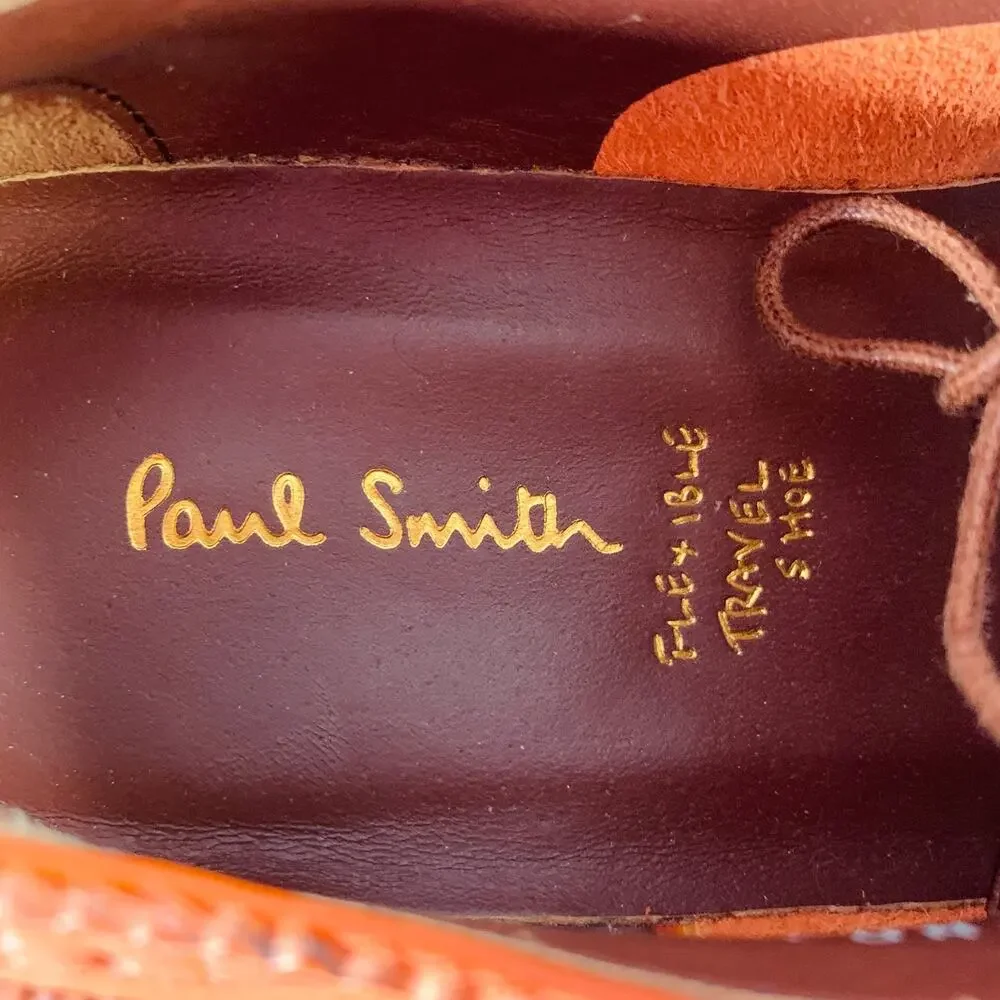 PAUL SMITH  7.5 Orange Perforated Leather Wingtip Lace-Up Flexible Travel Shoes